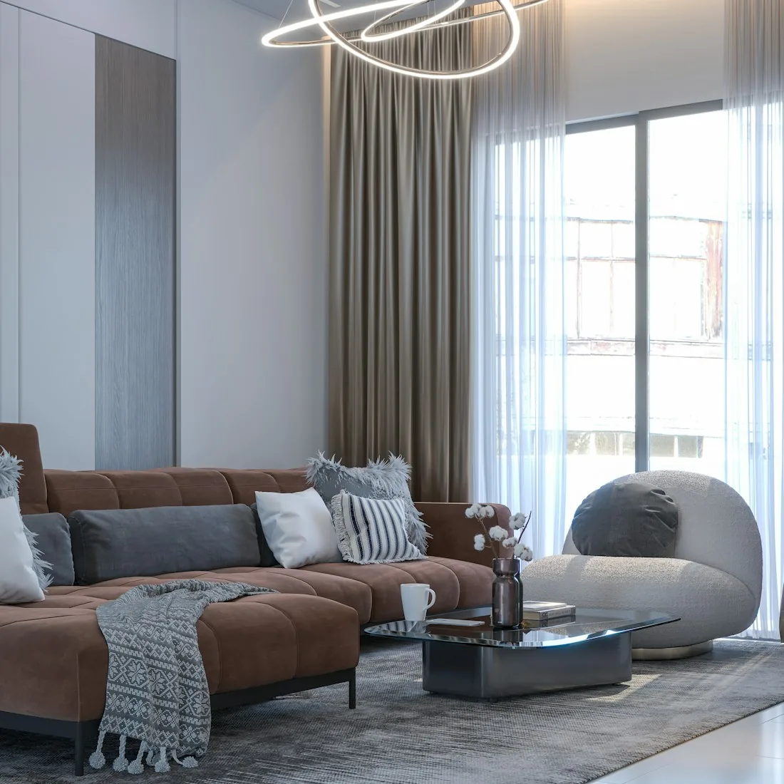 Interior de una unidad en renta, sala amplia con luz natural